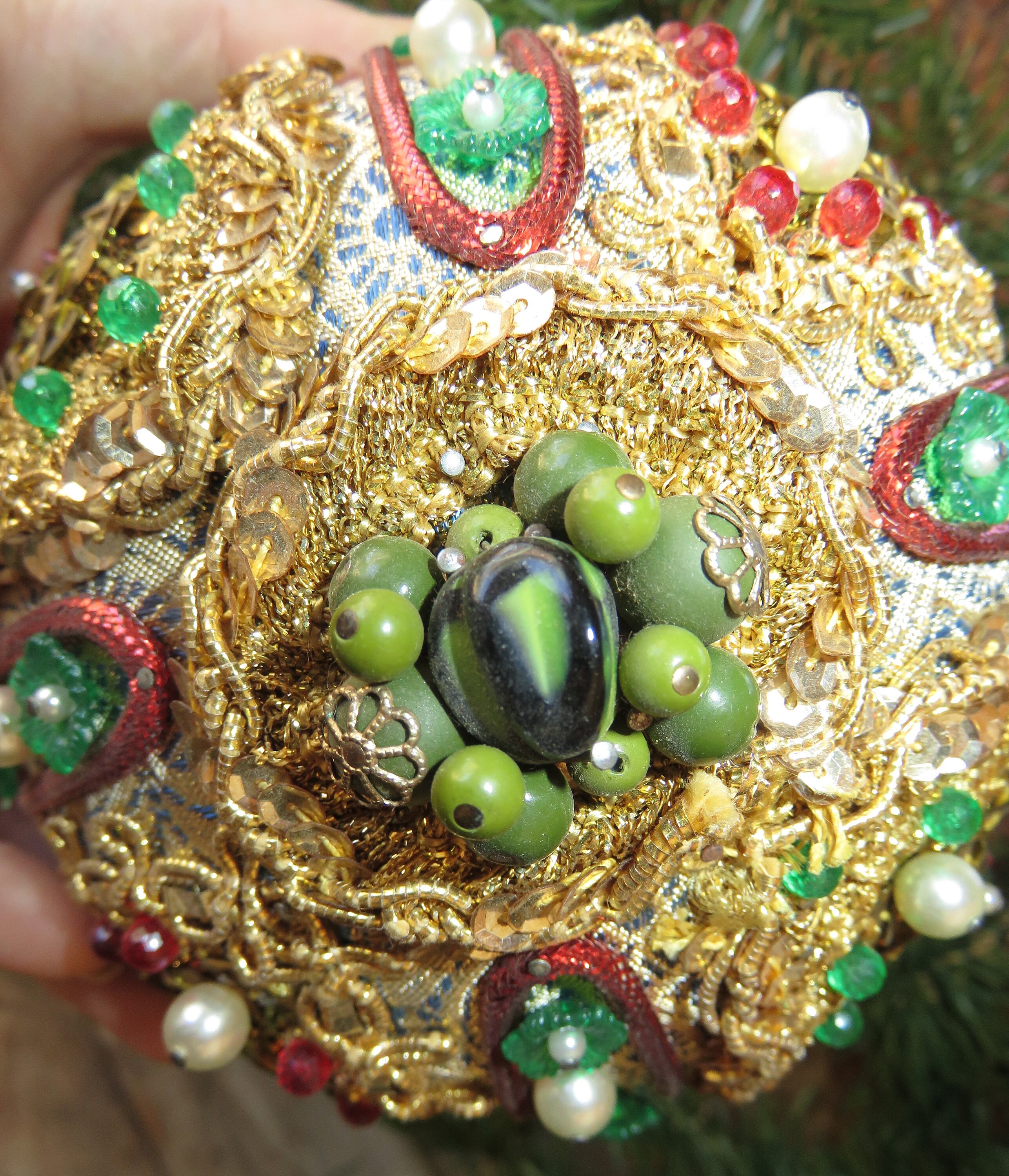 HUGE Vintage Hand-crafted Christmas Ornament - Pearls