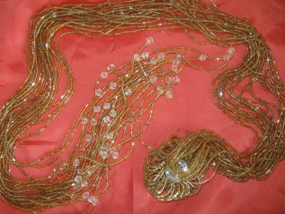 Antique Art Deco 1920's Gold & Clear Glass Beaded… - image 2