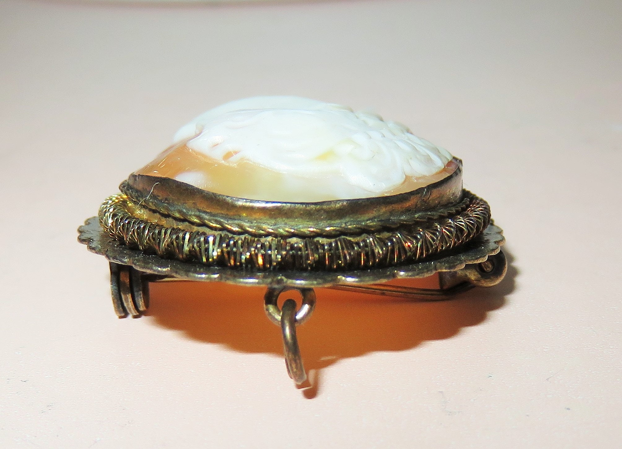 Shell Ringlet Antique 800 Silver & Gold Wash Carved Shell Cameo Brooch/pendant ...