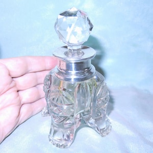 Antique Sterling Silver and Cut-Glass Crystal Perfume Scent Bottle & Stopper/Dauber-Hallmarked W.H.S. London 1909 William Henry Sparrow