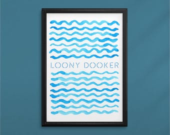Loony Dooker Scots Swim Print: Scottish Wall Art (A5 A4 A3), gifts for swimmers