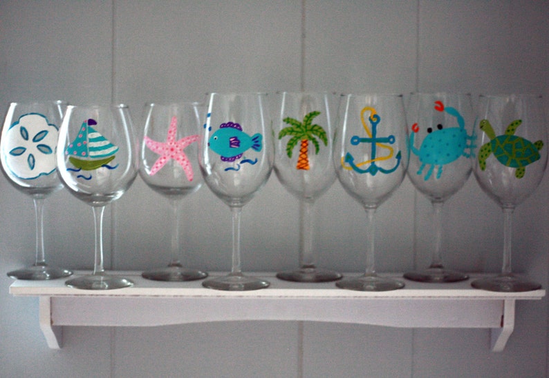Beach Themed Handpainted Wine Glasses set of 4 Etsy