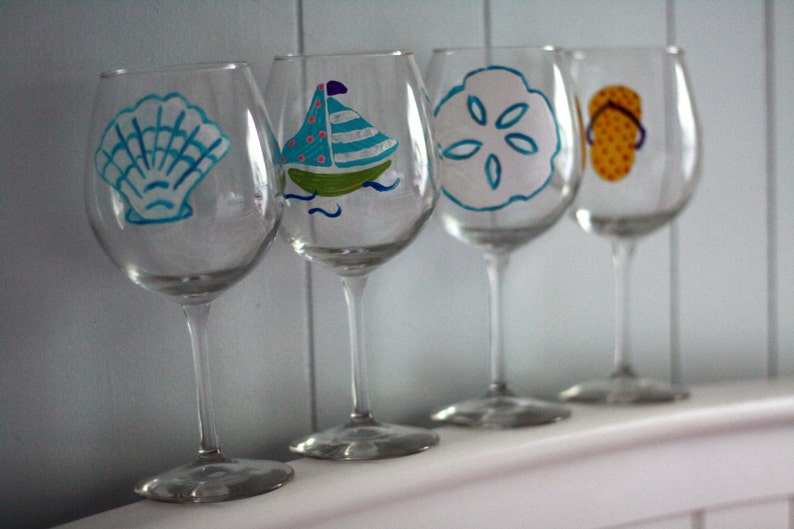 Beach Themed Handpainted Wine Glasses set of 4 Etsy
