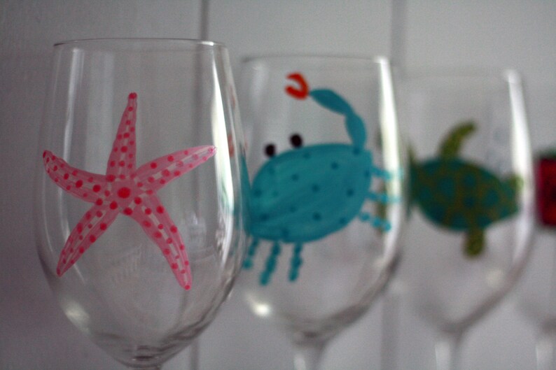 Beach Themed Handpainted Wine Glasses set of 4 Etsy