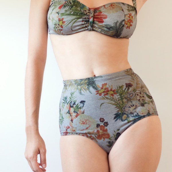 LAST ONE! Anya retro bikini, tropical print - custom made to fit your measurements