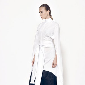 Long White Shirt, Futuristic Clothing, Kimono Top, Asymmetrical Tunic ...