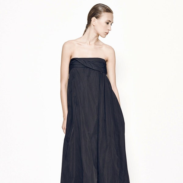 Robe maxi sans bretelles en noir, robe maxi ample, robe de maternité, robe sans manches A Line, vêtements minimalistes, robe longue grande taille