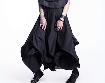 Long Black Skirt, Layered Skirt, Futuristic Clothing, Asymmetrical Drape Skirt, Avant Garde Clothing