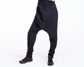 Loungewear Drop Crotch Pants, Black Harem Pants, Urban Clothing, Women Cotton Trousers, Avant Garde Clothing, Drop Crotch Pants