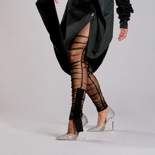 See Through Leggings, Black Sheer Leggings, Avant Garde Clothing, Black Tulle Pants, Mesh Leggings, Gothic Leggings,  Extravagant Clothing