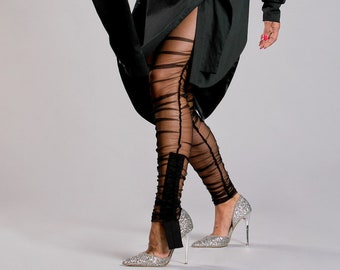 See Through Leggings, Black Sheer Leggings, Avant Garde Clothing, Black Tulle Pants, Mesh Leggings, Gothic Leggings,  Extravagant Clothing