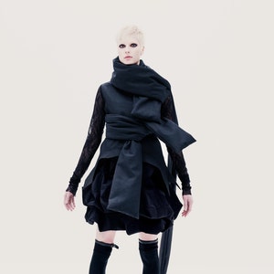 Black Gothic Jacket, Avant Garde Clothing, Cotton Jacket With Lace Sleeves, Futuristic Women&#39;s Clothing, Extravagant Jacket