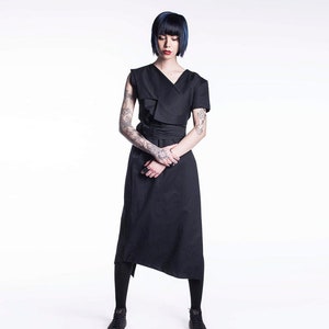 Black Japanese Dress, Futuristic Clothing, Little Black Dress, Asymmetric Dress With V-neck, Avant Garde Clothing, Futuristic Dress