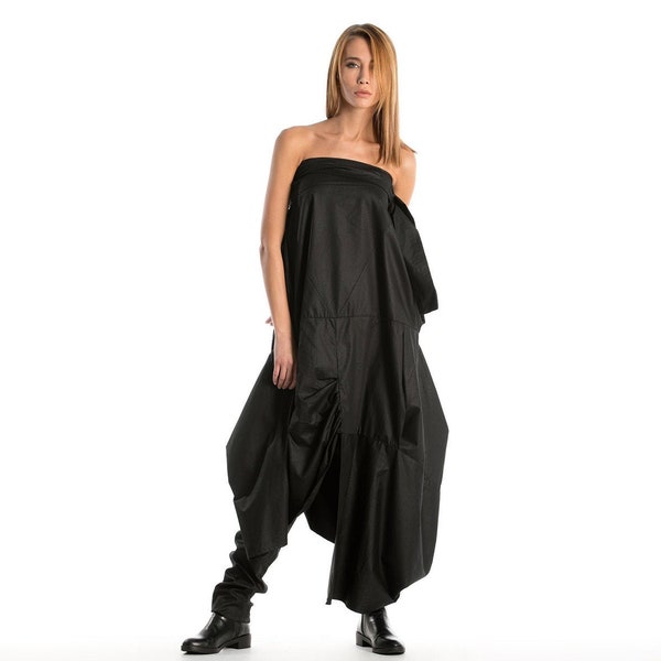 Black Harem Jumpsuit For Women, Off Shoulder Jumpsuit, Black Overall, Futuristic Clothing, Plus Size Jumpsuit, Loose Styles, Avant Garde