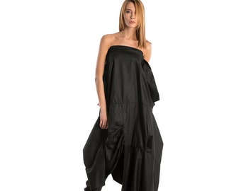 Black Harem Jumpsuit For Women, Off Shoulder Jumpsuit, Black Overall, Futuristic Clothing, Plus Size Jumpsuit, Loose Styles, Avant Garde