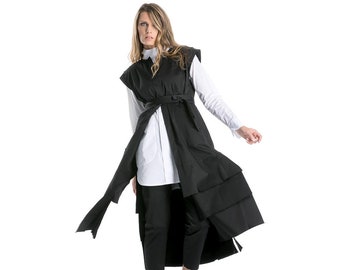 Avant Garde Vest, Black Long Vest For Woman, Japanese Clothing, Gothic Vest, Futuristic Clothing, Fall Clothing, Designer Top Vest