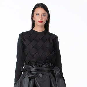 Avant Garde Blouse, Black Top with Long Sleeves, Unisex Blouse, Long Sleeve Top, Cotton Shirt, Avant Garde Clothing, Futuristic Blouse