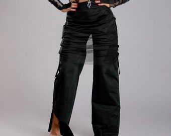 Femme Pantalons noirs, Pantalons taille haute, Pantalons larges, Pantalons habillés, Vêtements futuristes, Pantalons asymétriques, Vêtements avant-gardistes, Ample