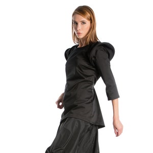 Avant Garde Top with Statement Shoulders, Long Sleeve Black Top, Futuristic Clothing, Black Tunic Top, Asymmetrical Blouse Women's