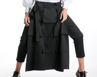 Futuristic Pants With Detachable Skirt, Designer Pants, Avant Garde Clothing, Winter Skirt Pants,Fall Futuristic Clothing,Festival Cyberpunk