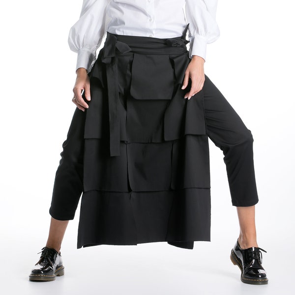 Pantalon futuriste avec jupe amovible, pantalon de créateur, vêtements d'avant-garde, pantalon jupe d'hiver, vêtements futuristes d'automne, festival cyberpunk