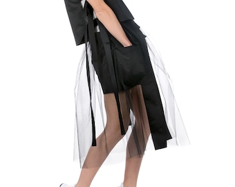 Black Mesh Skirt, Black Scorts, See Through Skirt, Black Sheer Skirt, Avant Garde Clothing