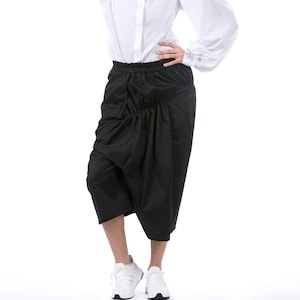 Black Harem Pants, Skirt Pants, Avant Garde Clothing, Women Pants, Drop Crotch Pants, Futuristic Clothing, Capri Pants, Cyberpunk Pants
