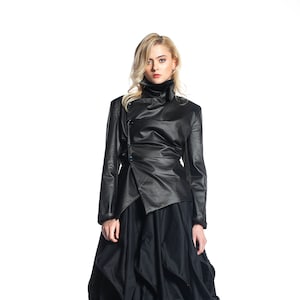 Black High Neck Jacket for Women, Cyberpunk Jacket, Asymmetrical Jacket With High Collar, Steampunk Jacket, Avant Garde Clothing