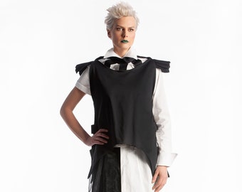 Avant Garde Sleeveless Vest, Futuristic Clothing, Women Black Vest, Party Top, Deconstructed Clothing, Steampunk Vest