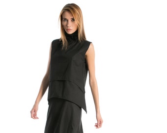 High Neck Sleeveless Top in Black, Women's Summer Top, Black Turtleneck Top, Futuristic Clothing, Layered Top, Plus Size Top