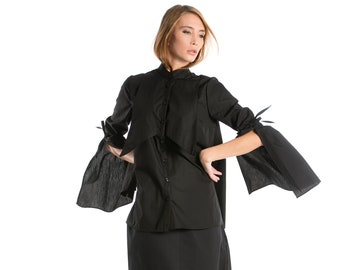 Black Shirt, Kimono Shirt, Japanese Clothing, Avant Garde Shirt, Steampunk Shirt, Kimono Top, Black Top, Futuristic Clothing, Cocktail Top
