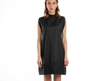 Little Black Dress, Short Cotton Dress, Minimalist Clothing, Mockneck Dress, Short Sleeveless Dress, Plus Size Clothing, Black Tunic Dress