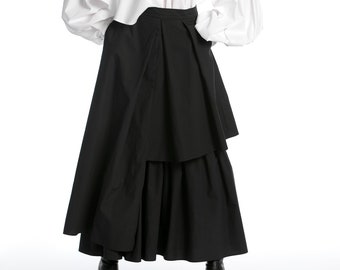Black Renaissance Skirt, Gothic Maxi Skirt, Plus Size Skirt with High Waist, Loose Clothing, Avant Garde Skirt for Women, Black Cotton Skirt