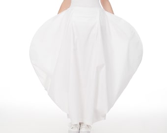 Oversized White Skirt, Asymmetrical Skirt with Loose Fit, Women's Maxi Skirt in White, Avant Garde Clothing, Loose Skirt, Wedding Skirt
