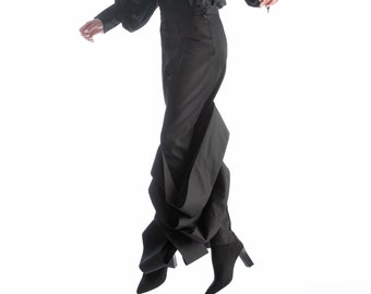 Pantalon noir asymétrique, pantalon formel Avant Garde, pantalon femme taille haute, pantalon noir à coupe régulière, pantalon taille haute