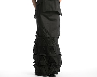 Black Maxi Skirt with Geometric Elements, Avant Garde Clothing, Long Evening Skirt, Gothic Skirt