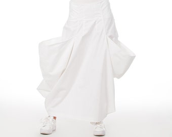 Long White Skirt with Oversized Pockets, Avant Garde Clothing, Alternative Wedding Skirt, Asymmetrical Skirt, Cocktail Skirt