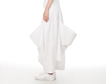 High Waist Maxi Skirt With Oversized Pockets, Long White Skirt, Asymmetrical Skirt, Draped Loose Skirt, Beach Wedding Skirt