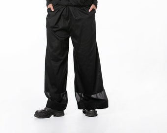 Pantalon ample avec poches, pantalon taille plus, pantalon en coton noir, pantalon surdimensionné, pantalon large pour femme, pantalon confortable
