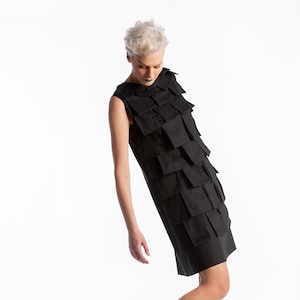 Avant Garde Little Black Dress, Italian Fabric, Sleeveless Summer Dress
