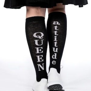Knee High Women Socks in Black, Queen Attitude Socks, Adult Socks