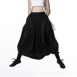 Black Maxi Skirt With High Waist, Balloon Skirt, Women&#39;s Loose Fit Skirt with Pockets, Plus Size Clothing, Bubble Skirt Black, Cotton Skirt