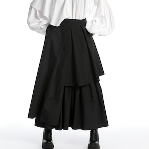 Black Renaissance Skirt, Gothic Maxi Skirt, Plus Size Skirt with High Waist, Loose Clothing, Avant Garde Skirt for Women, Black Cotton Skirt