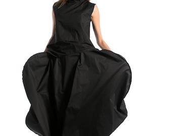 Oversized Bubble Skirt in Black, Avant Garde Cotton Skirt, Women's Maxi Skirt with Pockets, Balloon Skirt, Plus Size Skirt