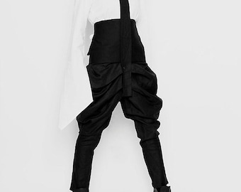 Drop Crotch Pants, Sarouel, Pantalon plissé, Pantalon noir, Pantalon avant-garde, Vêtements futuristes, Pantalon fuselé, Pantalon steampunk, Oversize