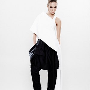 Asymmetrical Off Shoulder Top in White, Summer Tunic Top, Avant Garde Clothing, Oversized Cocktail Top, Minimalist Clothing