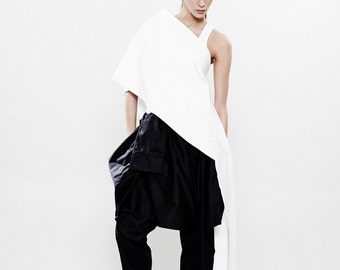 Asymmetrical Off Shoulder Top in White, Summer Tunic Top, Avant Garde Clothing, Oversized Cocktail Top, Minimalist Clothing