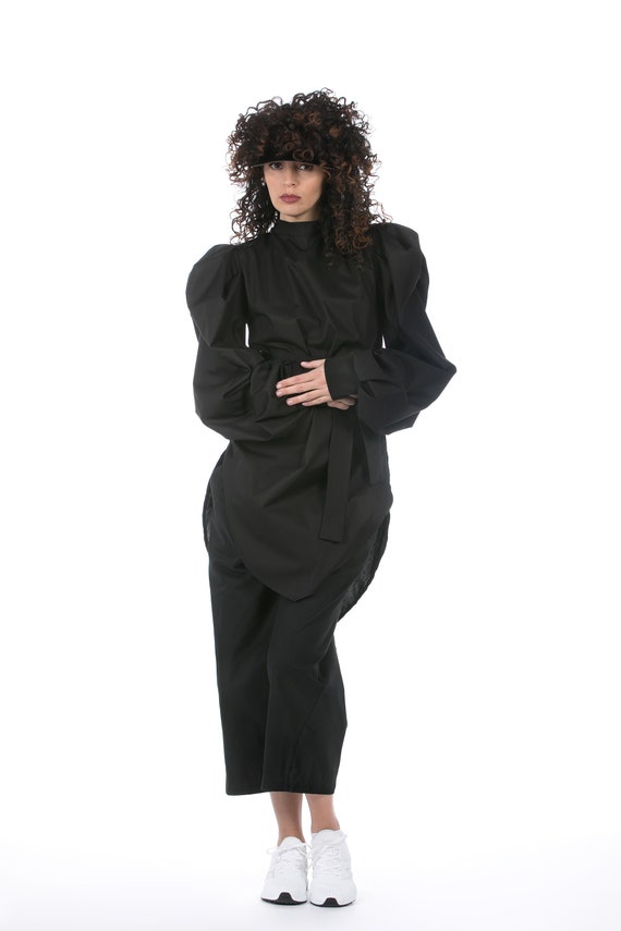 Black Tunic Top, Puff Sleeve Top, Elegant Dress, Gothic Top, Steampunk Blouse, Bishop Sleeve Top, Vintage Style Top, Cyberpunk Tunic Top