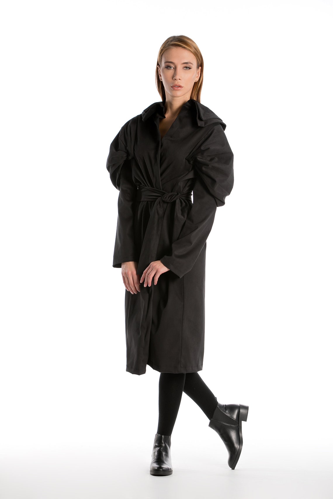 Women Trench Coat Black Coat Futuristic Clothing Winter - Etsy