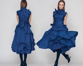 avant garde blue dress Avant Garde Dress, Navy Blue Layered Dress, Party Dress Women's, Sleeveless Dress with High Neck, Sizes XS